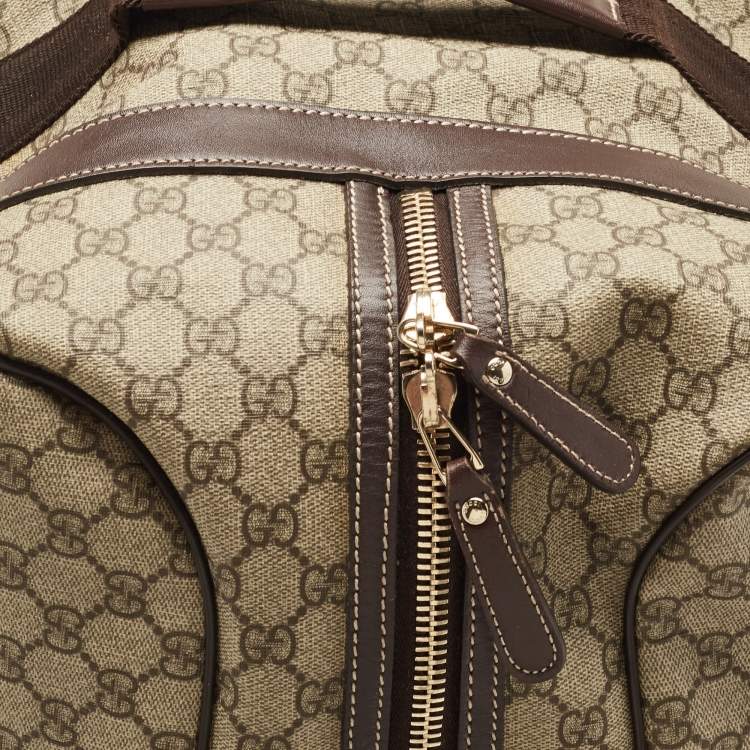 Pre Owned Gucci Dark Brown/Beige GG Supreme Canvas 2 Wheel Duffle Luggage Bag