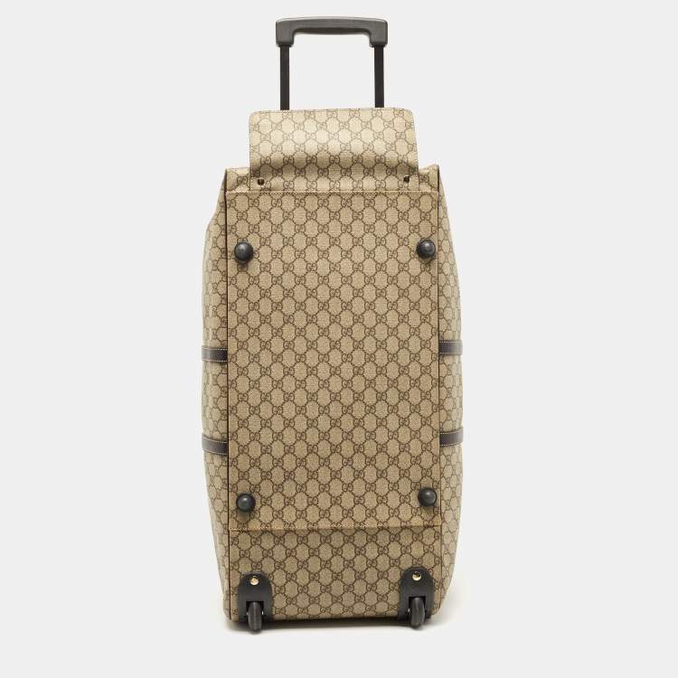 Pre Owned Gucci Dark Brown/Beige GG Supreme Canvas 2 Wheel Duffle Luggage Bag