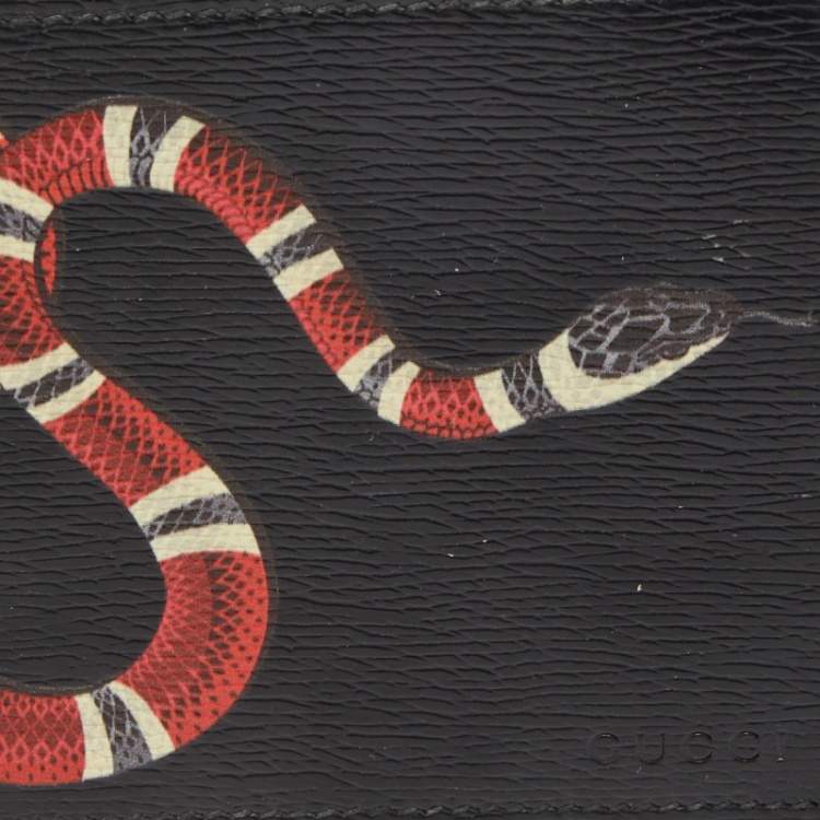 Pre Owned Gucci Black Leather Kingsnake Print Bifold Wallet