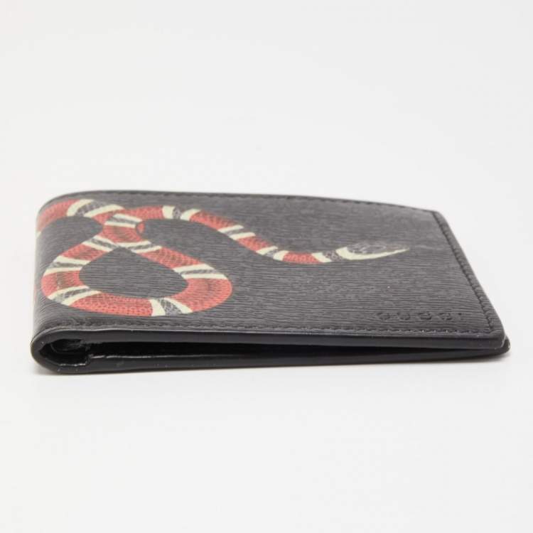 Pre Owned Gucci Black Leather Kingsnake Print Bifold Wallet