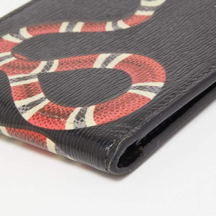 Pre Owned Gucci Black Leather Kingsnake Print Bifold Wallet