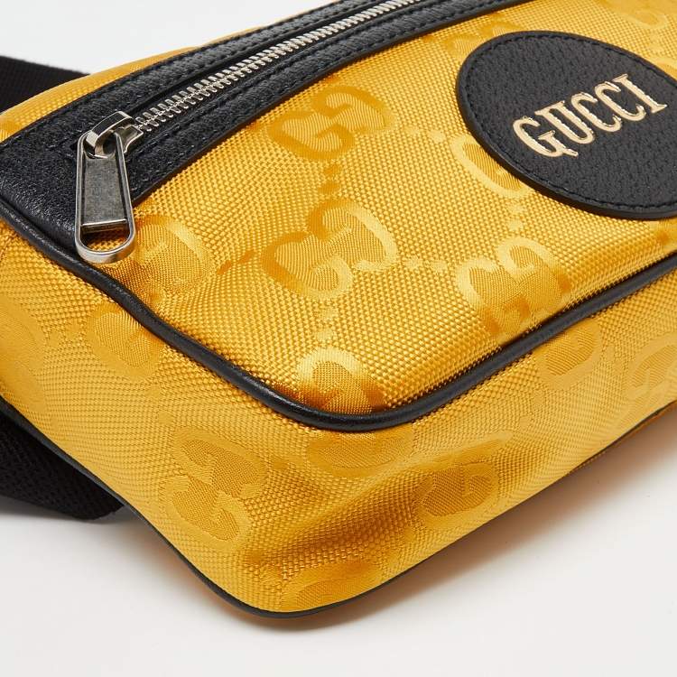 Pre Owned Gucci Yellow/Black GG Nylon and Leather Off the Grid Belt Bag