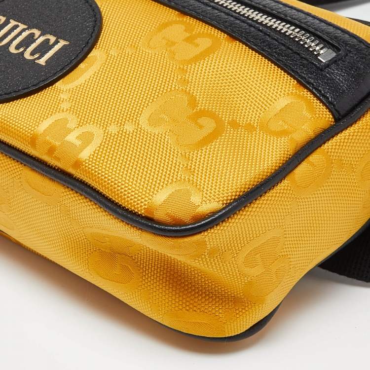 Pre Owned Gucci Yellow/Black GG Nylon and Leather Off the Grid Belt Bag