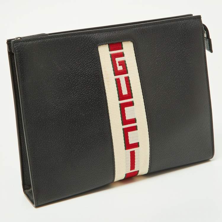 Pre Owned Gucci Black Leather Zip Pouch