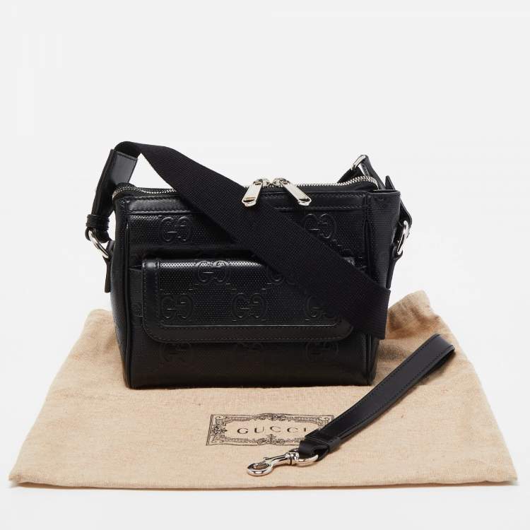 Pre Owned Gucci Black Guccissima Perforated Leather Crossbody Bag