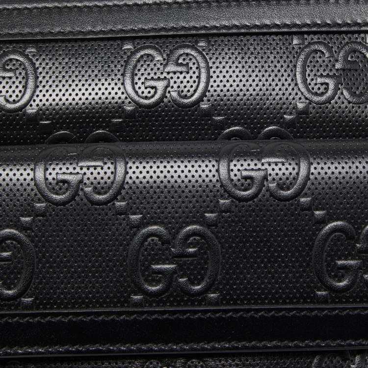 Pre Owned Gucci Black Guccissima Perforated Leather Crossbody Bag