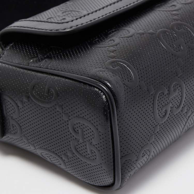 Pre Owned Gucci Black Guccissima Perforated Leather Crossbody Bag
