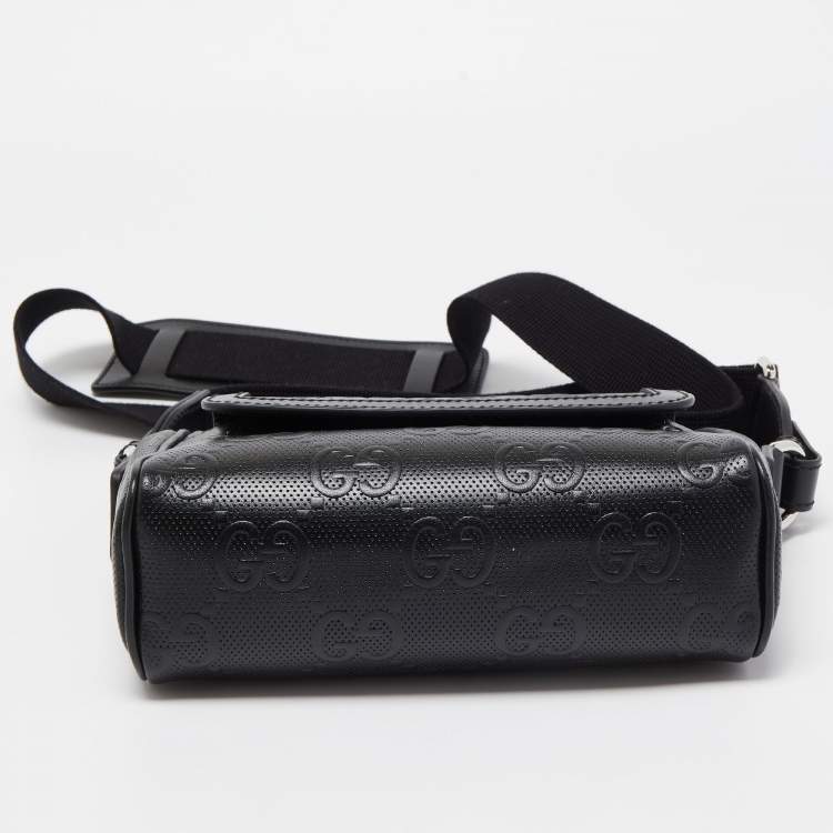 Pre Owned Gucci Black Guccissima Perforated Leather Crossbody Bag