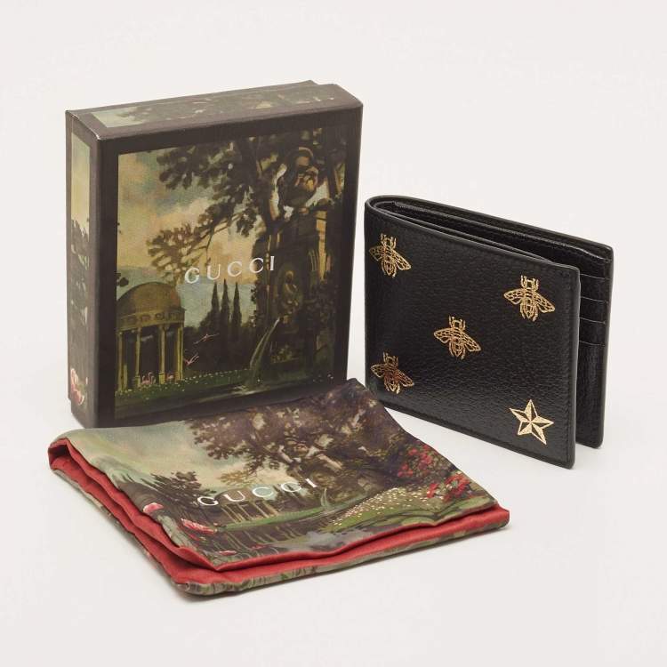 Pre Owned Gucci Black Leather Bee Star Bifold Wallet