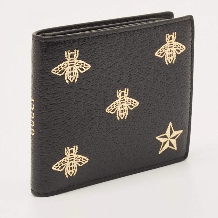Pre Owned Gucci Black Leather Bee Star Bifold Wallet