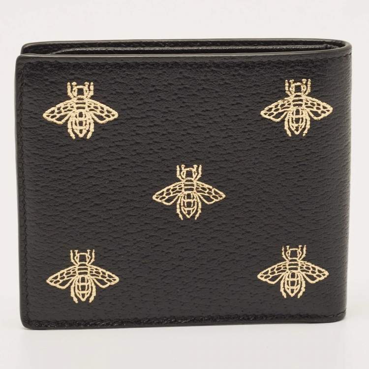 Pre Owned Gucci Black Leather Bee Star Bifold Wallet