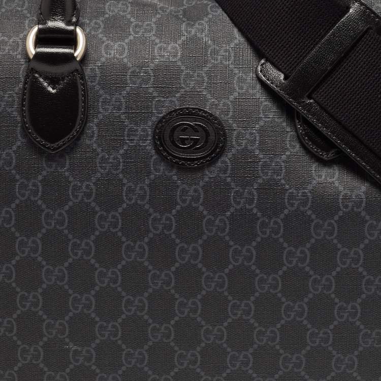 Pre Owned Gucci Black GG Supreme Canvas Interlocking G Duffle Bag