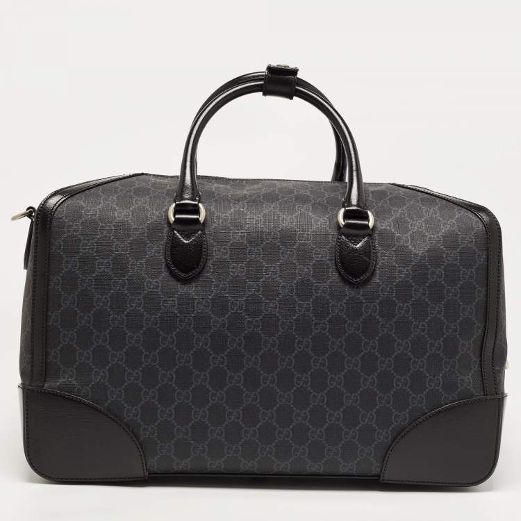 Pre Owned Gucci Black GG Supreme Canvas Interlocking G Duffle Bag