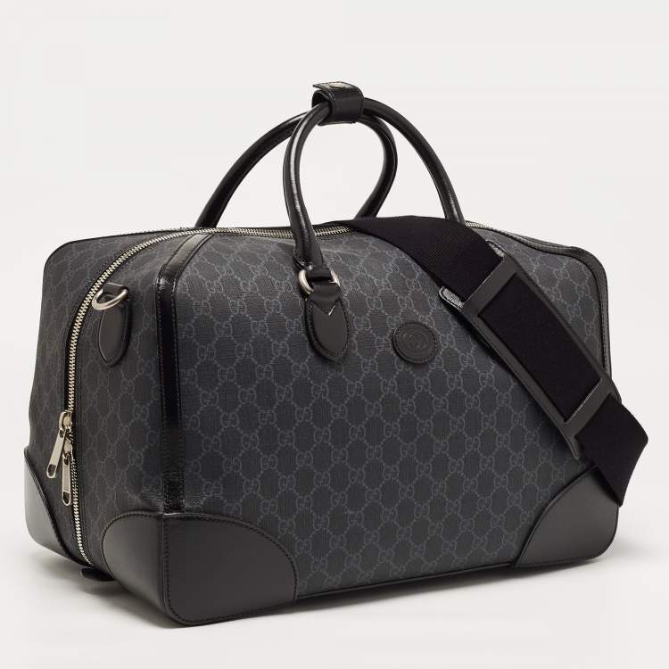 Pre Owned Gucci Black GG Supreme Canvas Interlocking G Duffle Bag