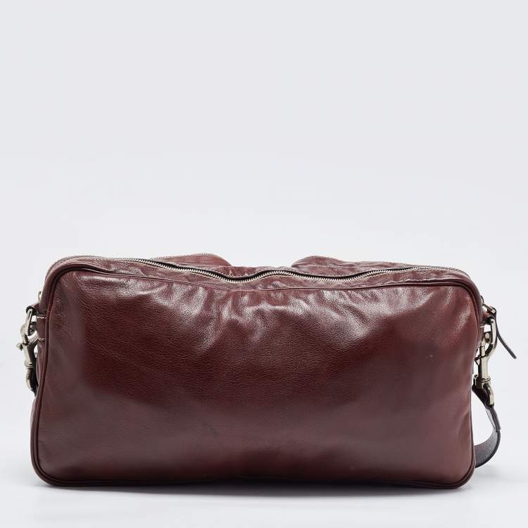 مملوكة مسبقًا Gucci Burgundy Leather Double Pocket Messenger Bag