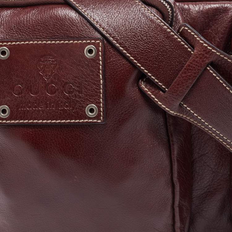 مملوكة مسبقًا Gucci Burgundy Leather Double Pocket Messenger Bag