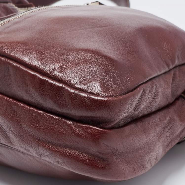 مملوكة مسبقًا Gucci Burgundy Leather Double Pocket Messenger Bag