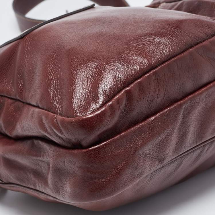 مملوكة مسبقًا Gucci Burgundy Leather Double Pocket Messenger Bag