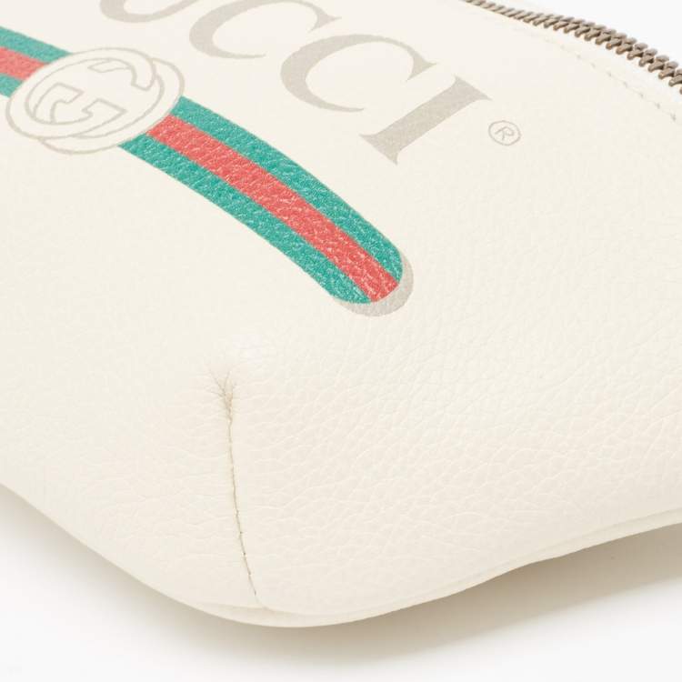 Pre Owned Gucci White Leather Logo Web Belt Bag