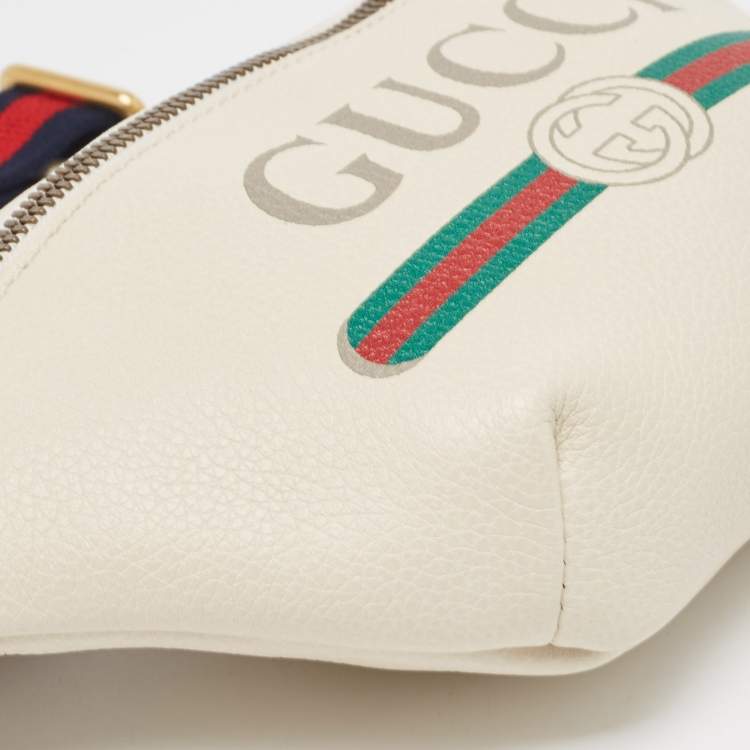 Pre Owned Gucci White Leather Logo Web Belt Bag