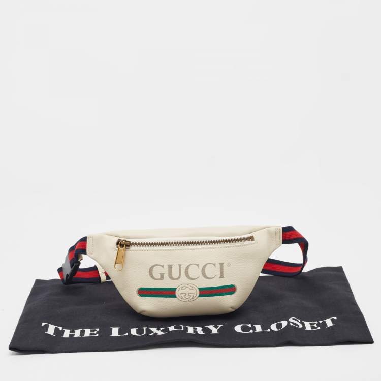 Pre Owned Gucci White Leather Logo Web Belt Bag