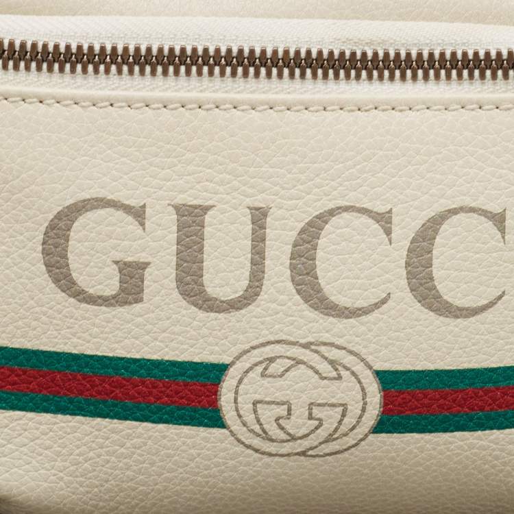 Pre Owned Gucci White Leather Logo Web Belt Bag