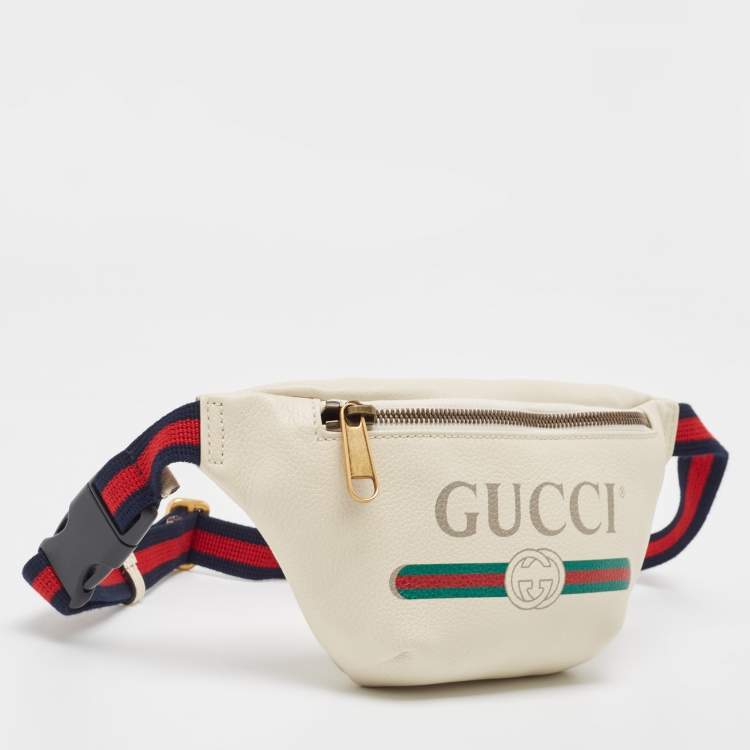 Pre Owned Gucci White Leather Logo Web Belt Bag