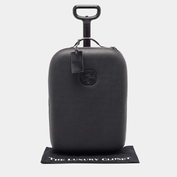Pre Owned Gucci Black Coated Canvas Interlocking G Trolley Luggage