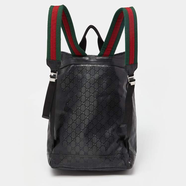 Pre Owned Gucci Black GG Imprime Canvas and Leather Backpack