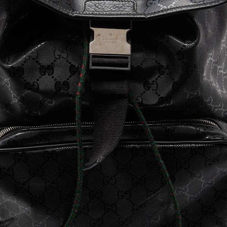 Pre Owned Gucci Black GG Imprime Canvas and Leather Backpack