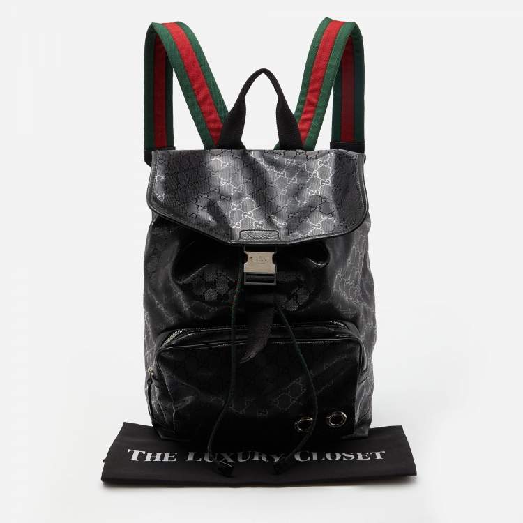 Pre Owned Gucci Black GG Imprime Canvas and Leather Backpack