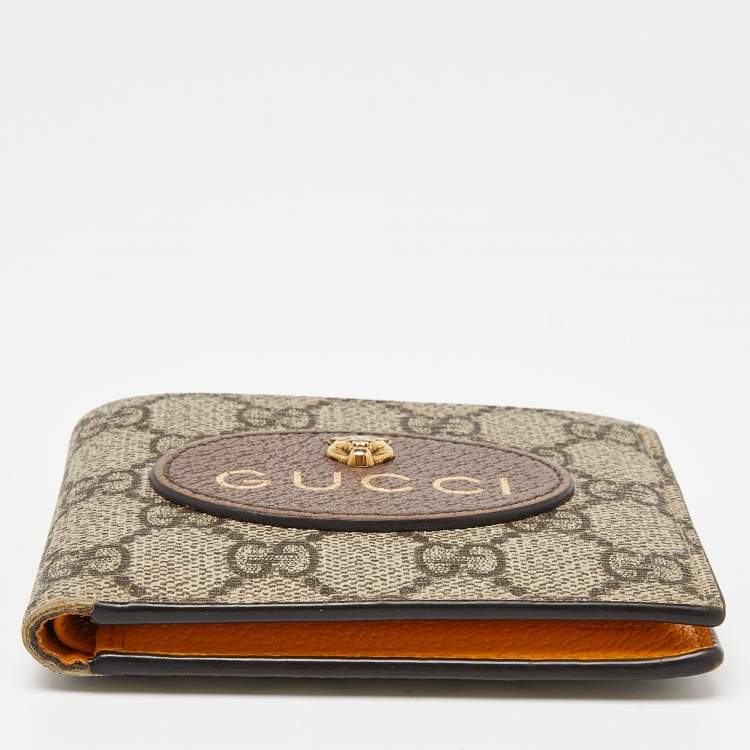 Pre Owned Gucci Beige GG Supreme Canvas and Leather Bifold Wallet