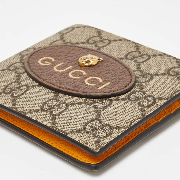 Pre Owned Gucci Beige GG Supreme Canvas and Leather Bifold Wallet