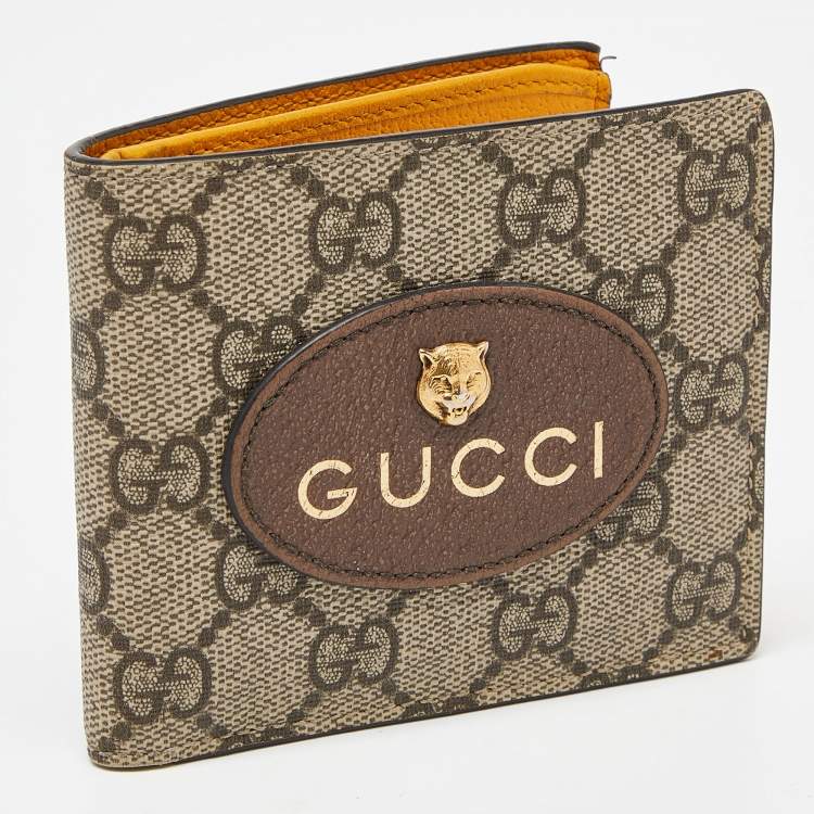 Pre Owned Gucci Beige GG Supreme Canvas and Leather Bifold Wallet