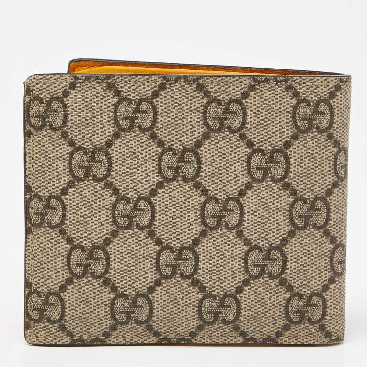 Pre Owned Gucci Beige GG Supreme Canvas and Leather Bifold Wallet