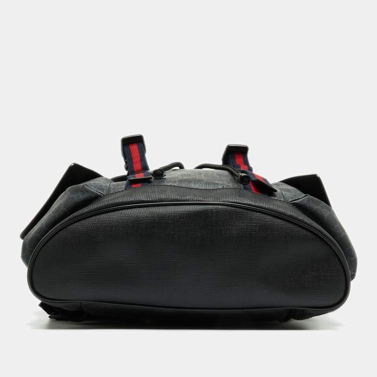 Pre Owned Gucci Black/Grey GG Supreme Canvas And Leather Drawstring Backpack