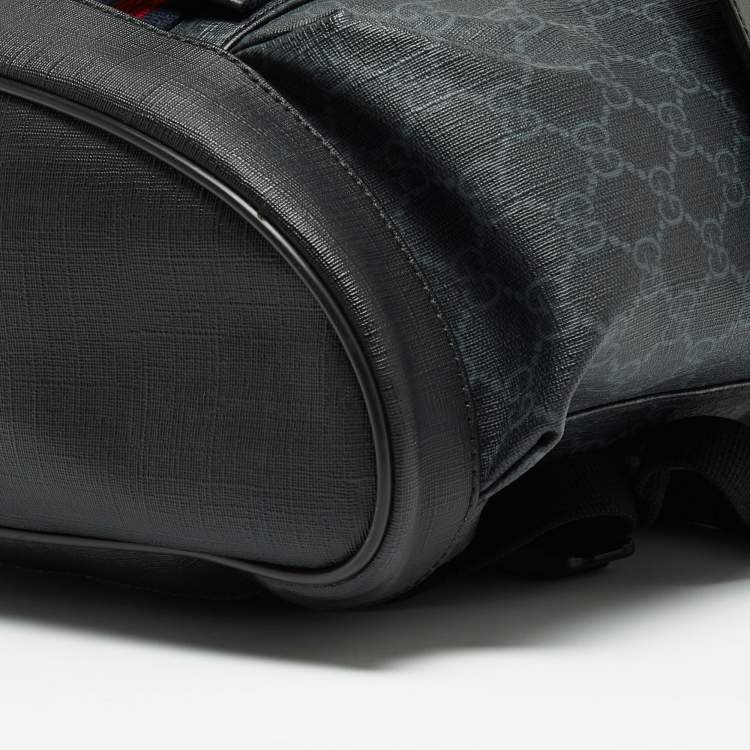Pre Owned Gucci Black/Grey GG Supreme Canvas And Leather Drawstring Backpack