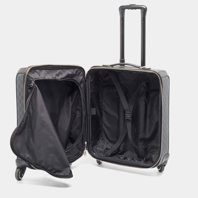 Pre Owned Gucci Black GG Supreme Canvas and Leather Carry On Suitcase