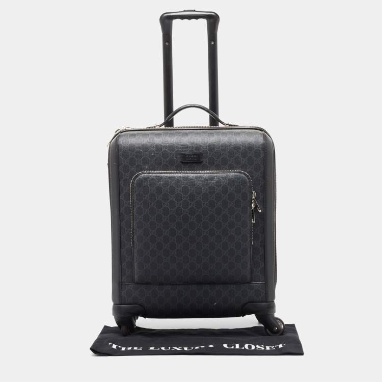 Pre Owned Gucci Black GG Supreme Canvas and Leather Carry On Suitcase