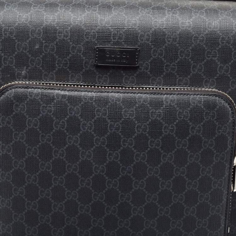 Pre Owned Gucci Black GG Supreme Canvas and Leather Carry On Suitcase