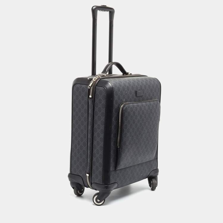 Pre Owned Gucci Black GG Supreme Canvas and Leather Carry On Suitcase