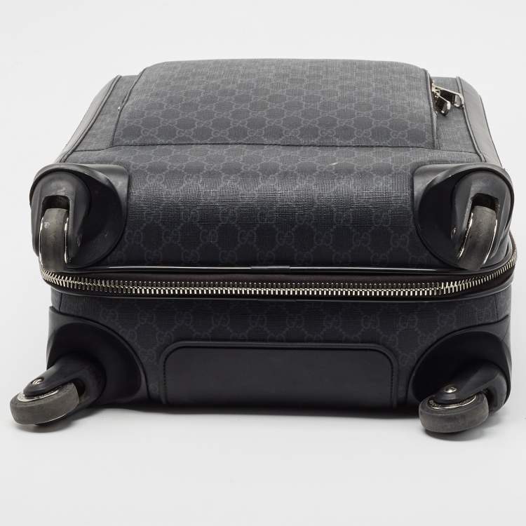 Pre Owned Gucci Black GG Supreme Canvas and Leather Carry On Suitcase