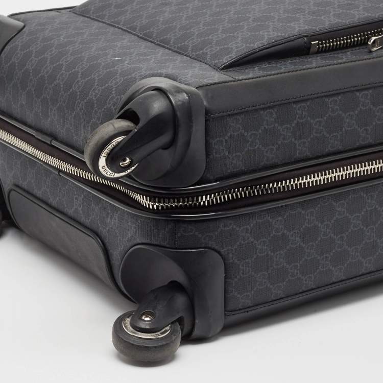 Pre Owned Gucci Black GG Supreme Canvas and Leather Carry On Suitcase