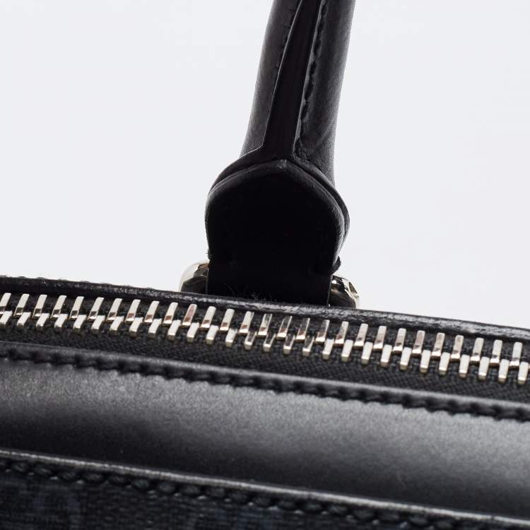 Pre Owned Gucci Black/Grey GG Supreme Canvas and Leather Briefcase Bag