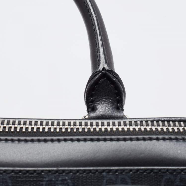 Pre Owned Gucci Black/Grey GG Supreme Canvas and Leather Briefcase Bag