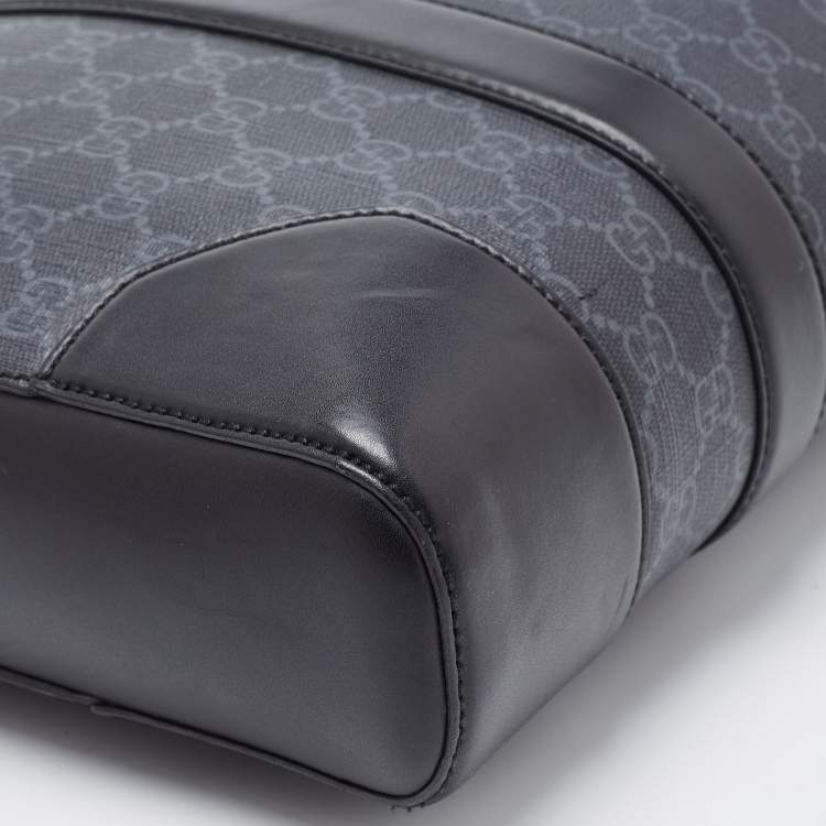 Pre Owned Gucci Black/Grey GG Supreme Canvas and Leather Briefcase Bag