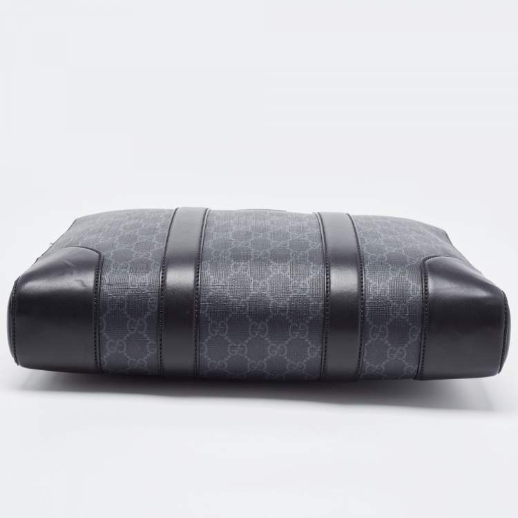 Pre Owned Gucci Black/Grey GG Supreme Canvas and Leather Briefcase Bag