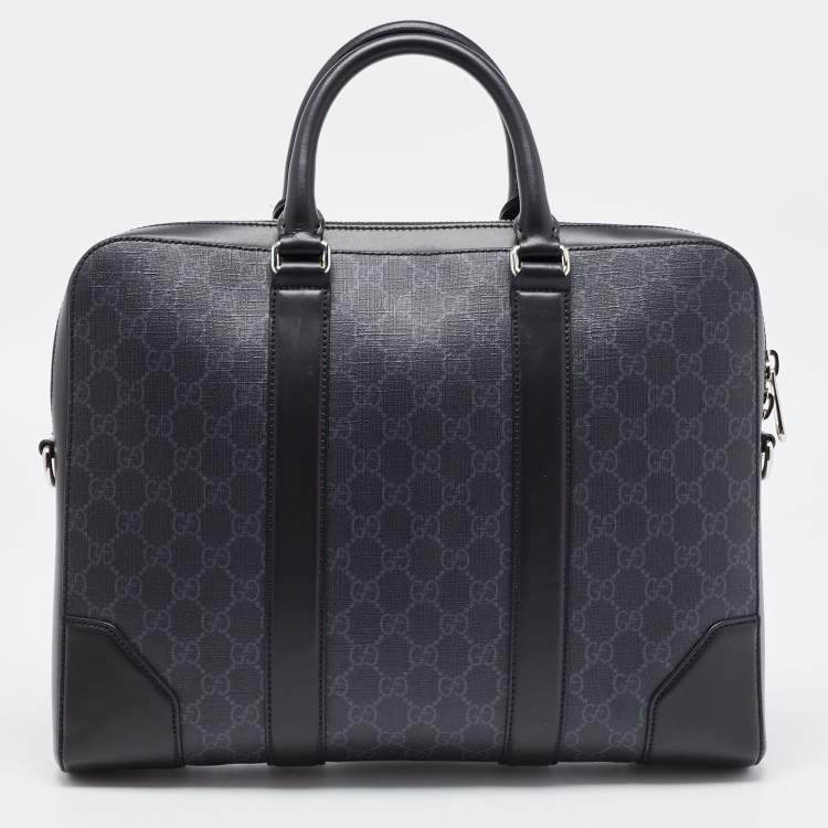 Pre Owned Gucci Black/Grey GG Supreme Canvas and Leather Briefcase Bag