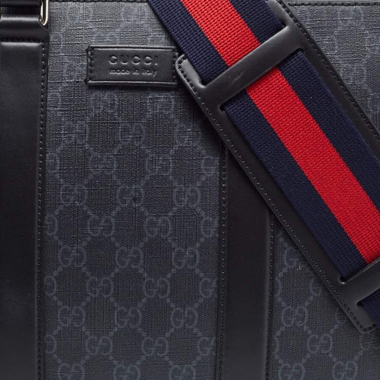 Pre Owned Gucci Black/Grey GG Supreme Canvas and Leather Briefcase Bag