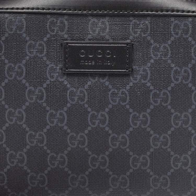 Pre Owned Gucci Black/Grey GG Supreme Canvas and Leather Wristlet Pouch